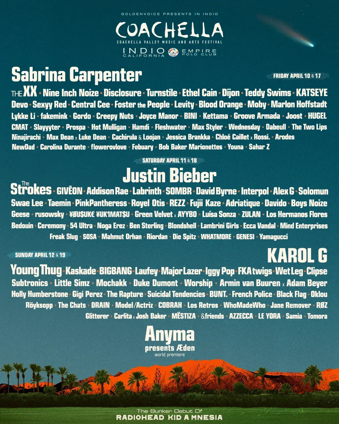 Coachella 2026 lineup and dates.