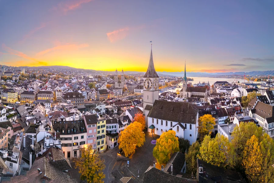 Sunset in Zurich, Switzerland.