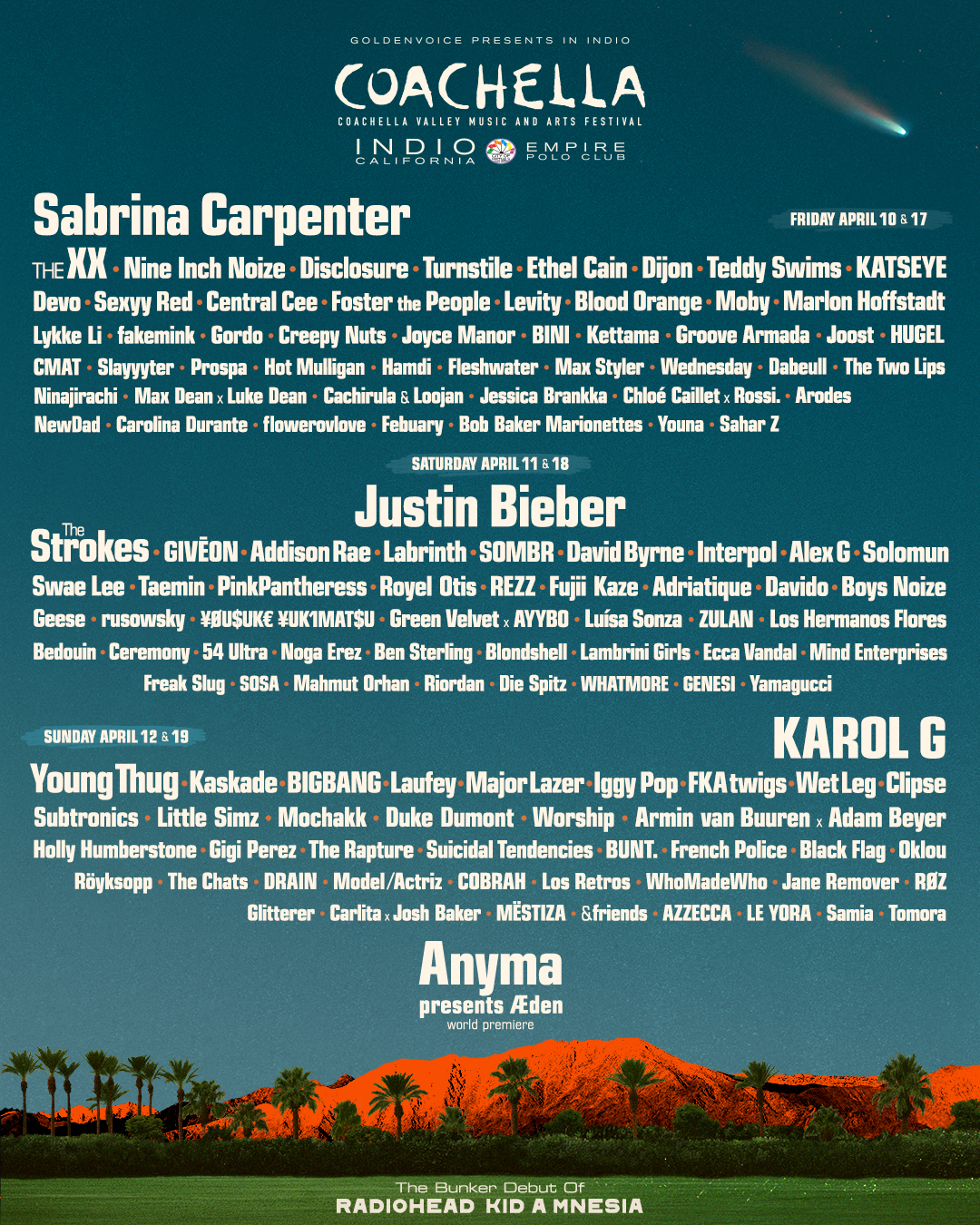 Coachella 2026 lineup and dates