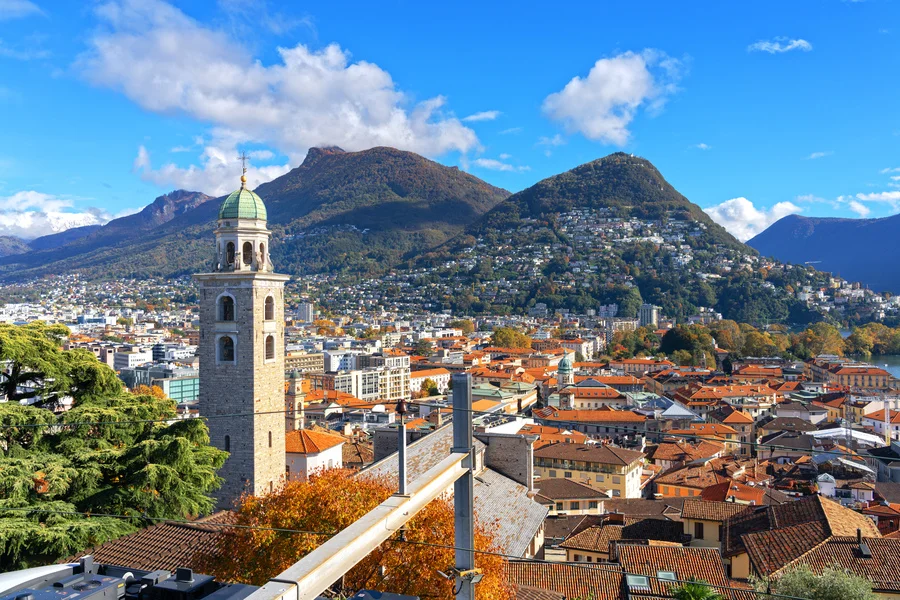 Aerial view of Lugano, Switzerland.