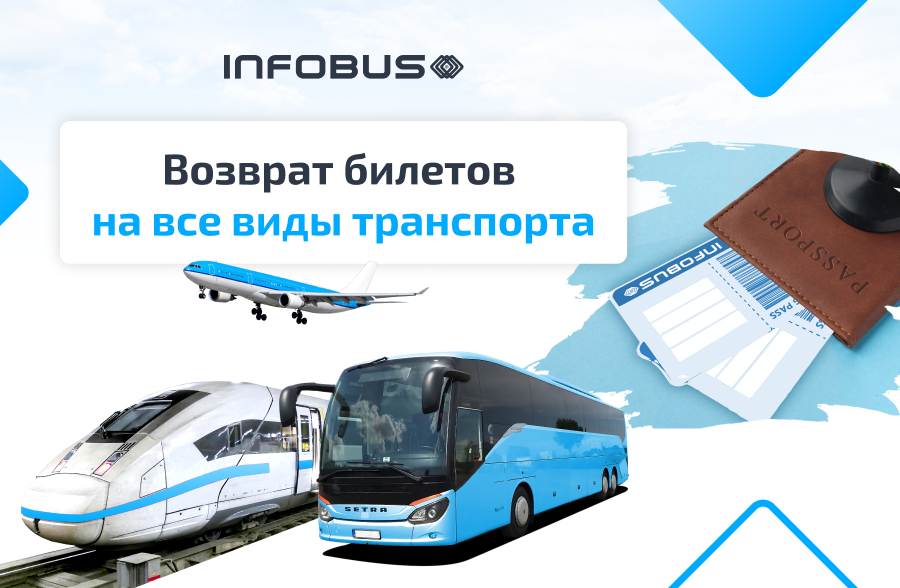 Возврат билетов на различные виды транспорта: автобус, поезд, самолет