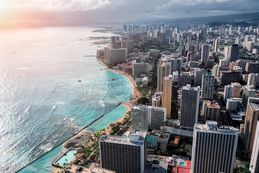 Panoramic view of Waikiki Beach, Honolulu.