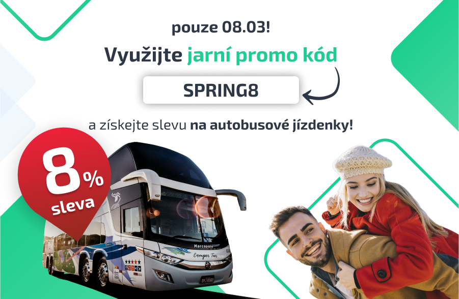 Promo kód SPRING8 s 8% slevou na všechny autobusové výlety!