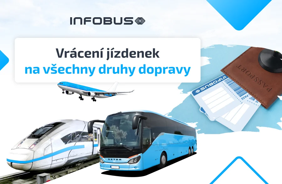Vrácení peněz za různé druhy dopravy: autobus, vlak, letadlo
