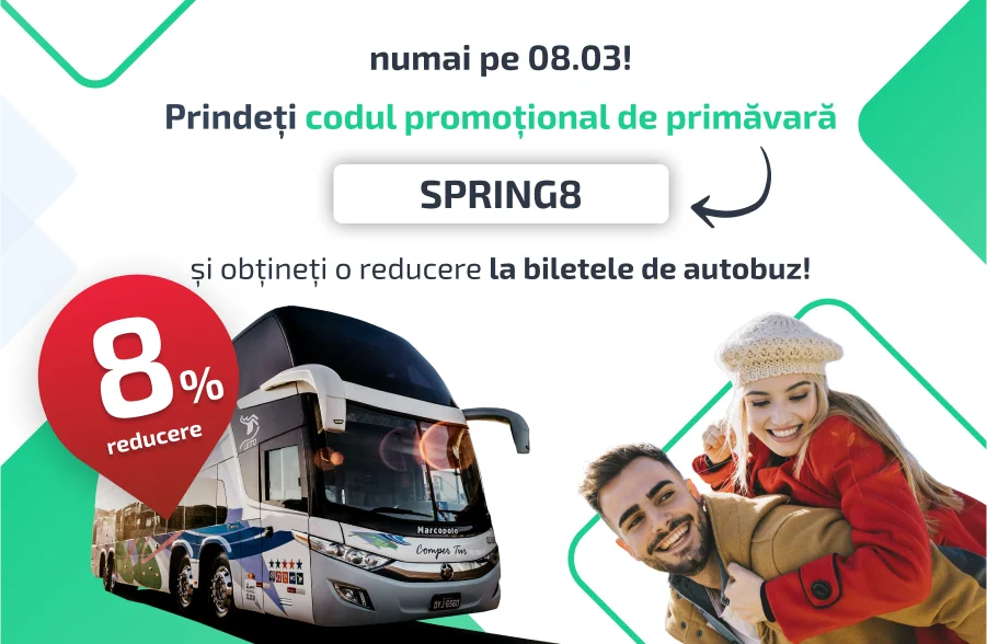 Cod SPRING8: -8% la toate călătoriile cu autobuzul | INFOBUS