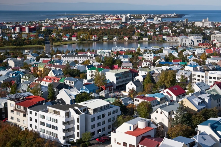 Aerial shot of Reykjavik, Iceland.